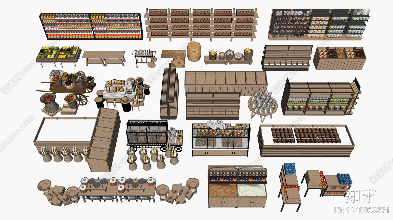 现代超市货架SU模型下载【ID:1140908271】