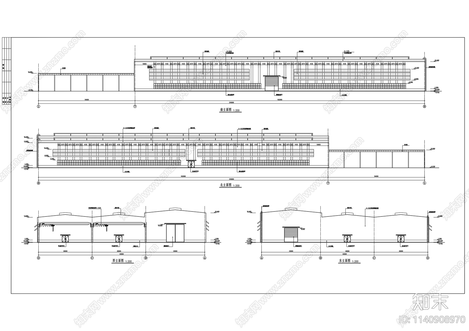 某3连高低跨厂房建筑施工图下载【ID:1140908970】