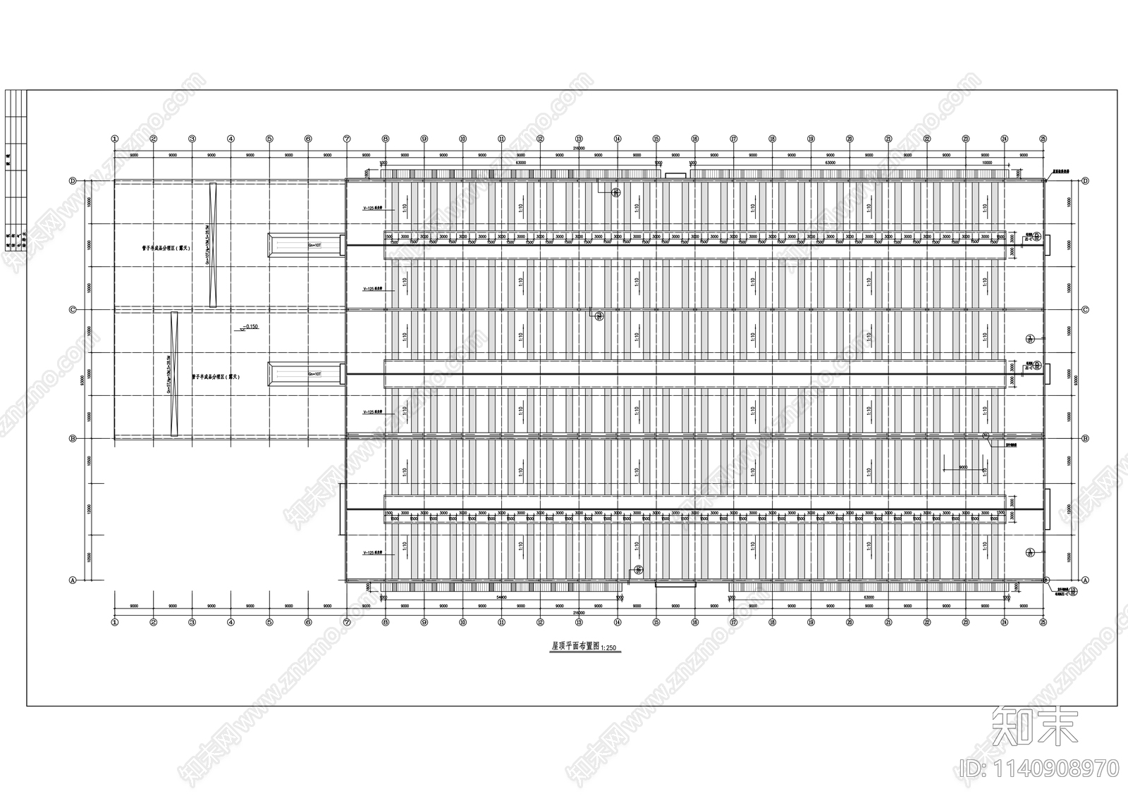 某3连高低跨厂房建筑cad施工图下载【ID:1140908970】