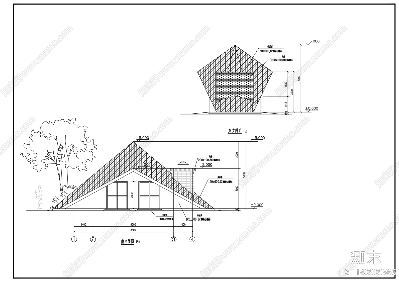 某别墅区景观房建筑cad施工图下载【ID:1140909566】