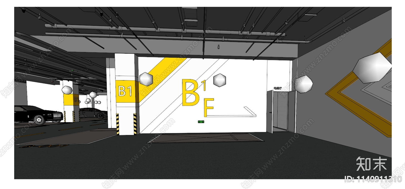 现代车库电梯厅SU模型下载【ID:1140911310】