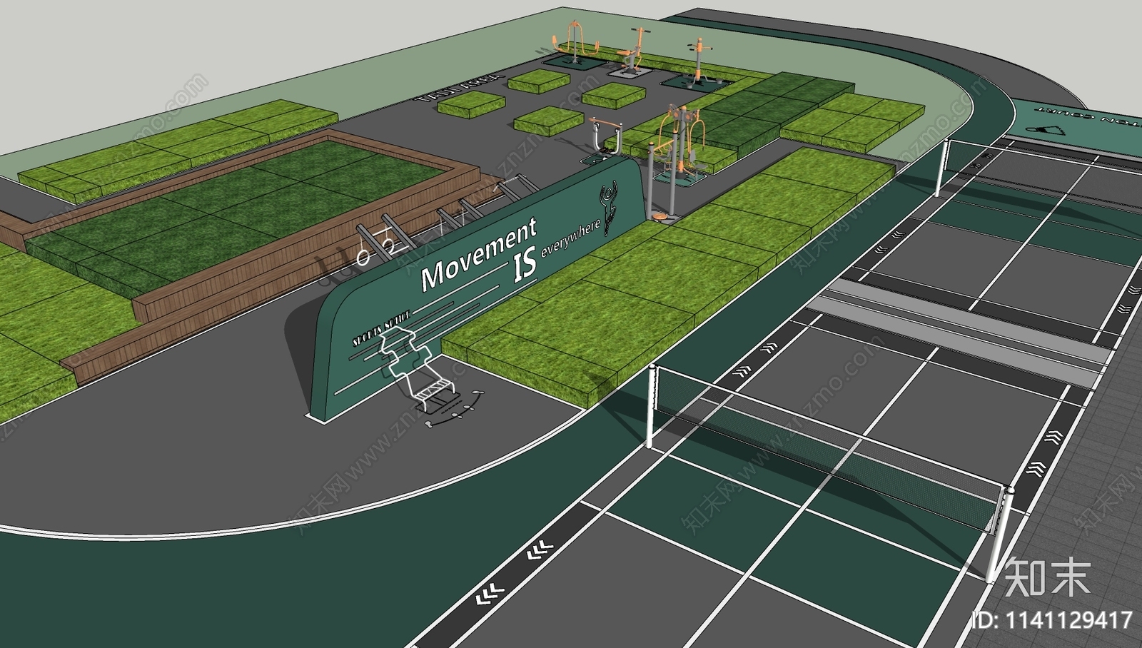 现代健身运动场地SU模型下载【ID:1141129417】