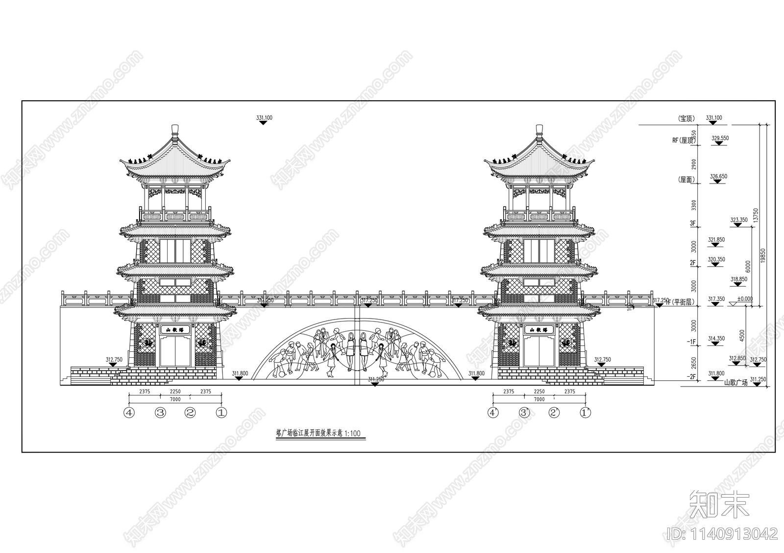 仿古景观塔cad施工图下载【ID:1140913042】