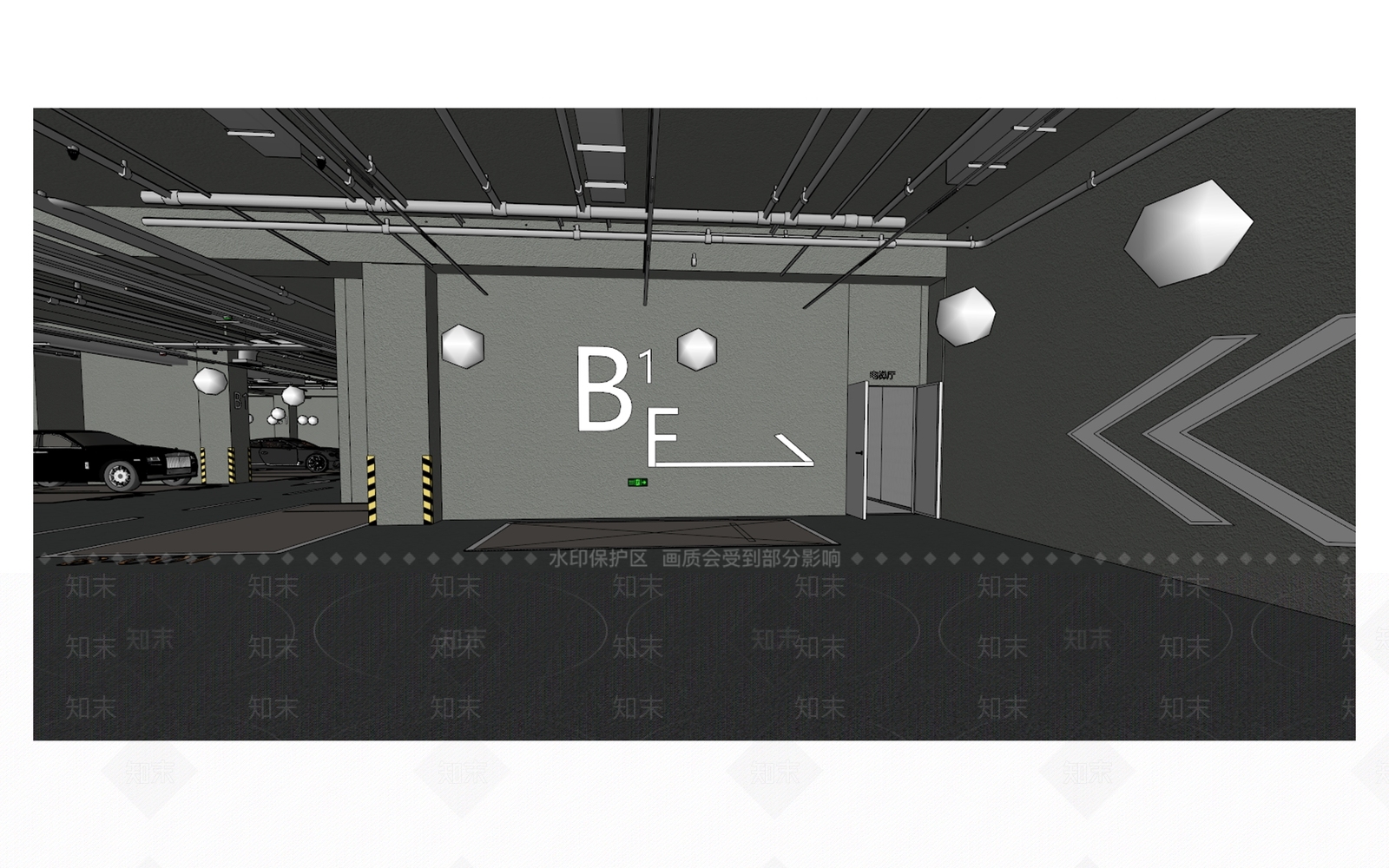 现代车库电梯厅SU模型下载【ID:1140915616】