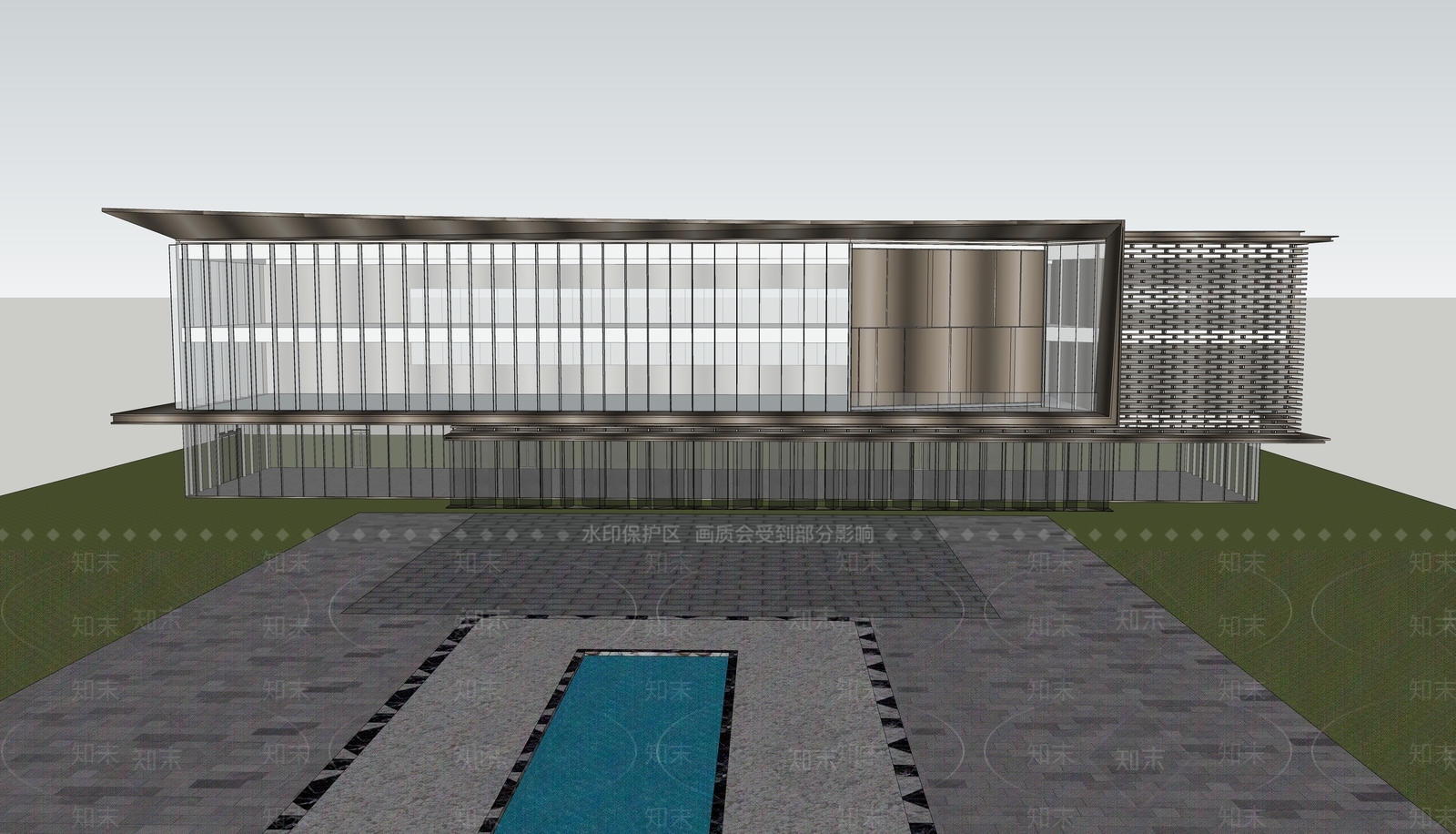 现代售楼处建筑SU模型下载【ID:1140918031】