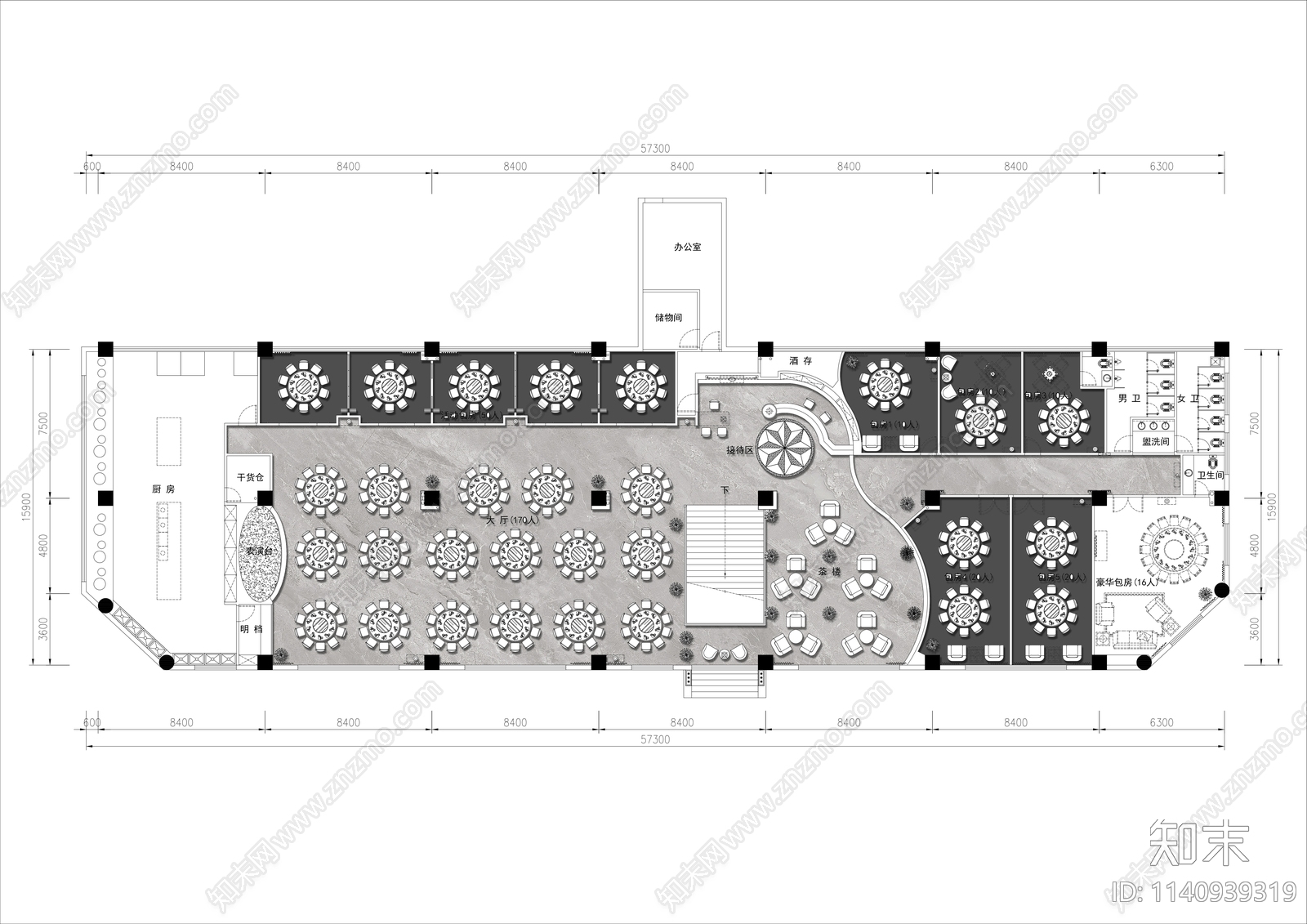 1000㎡中式餐厅平面布置图施工图下载【ID:1140939319】