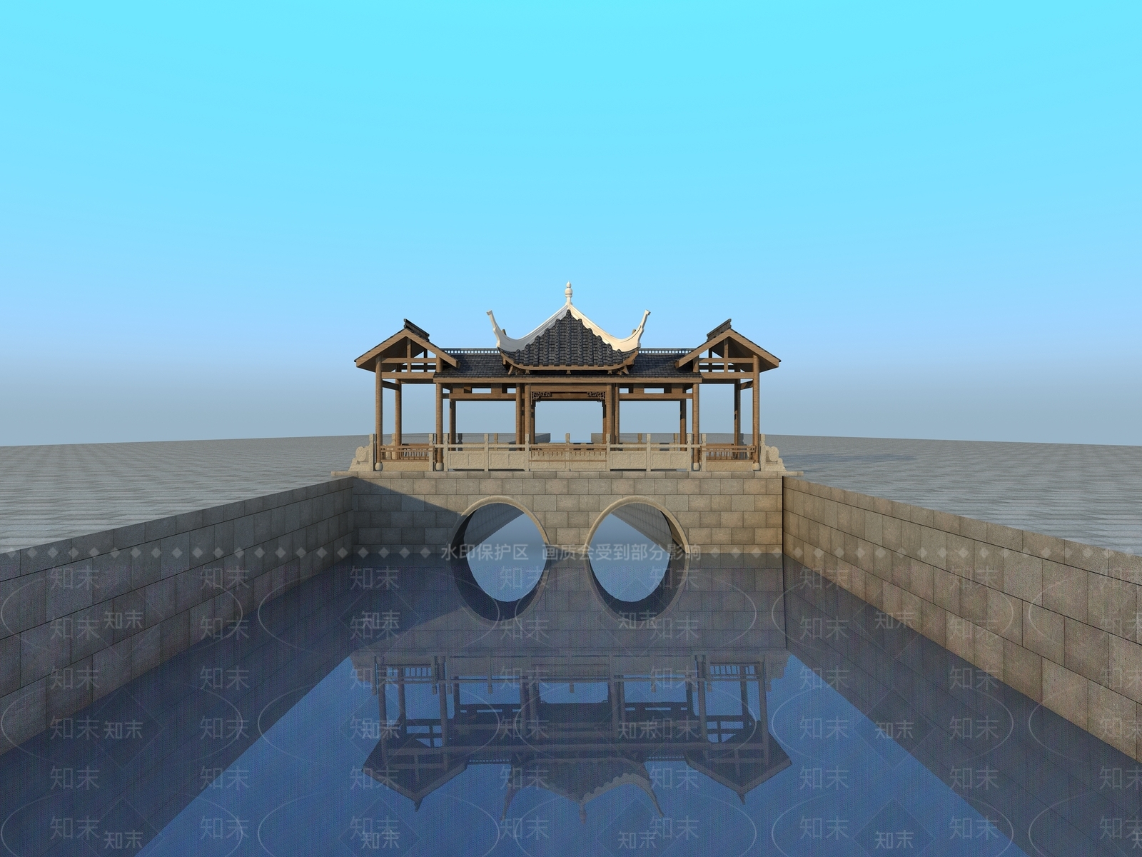 中式廊道桥3D模型下载【ID:1140942554】