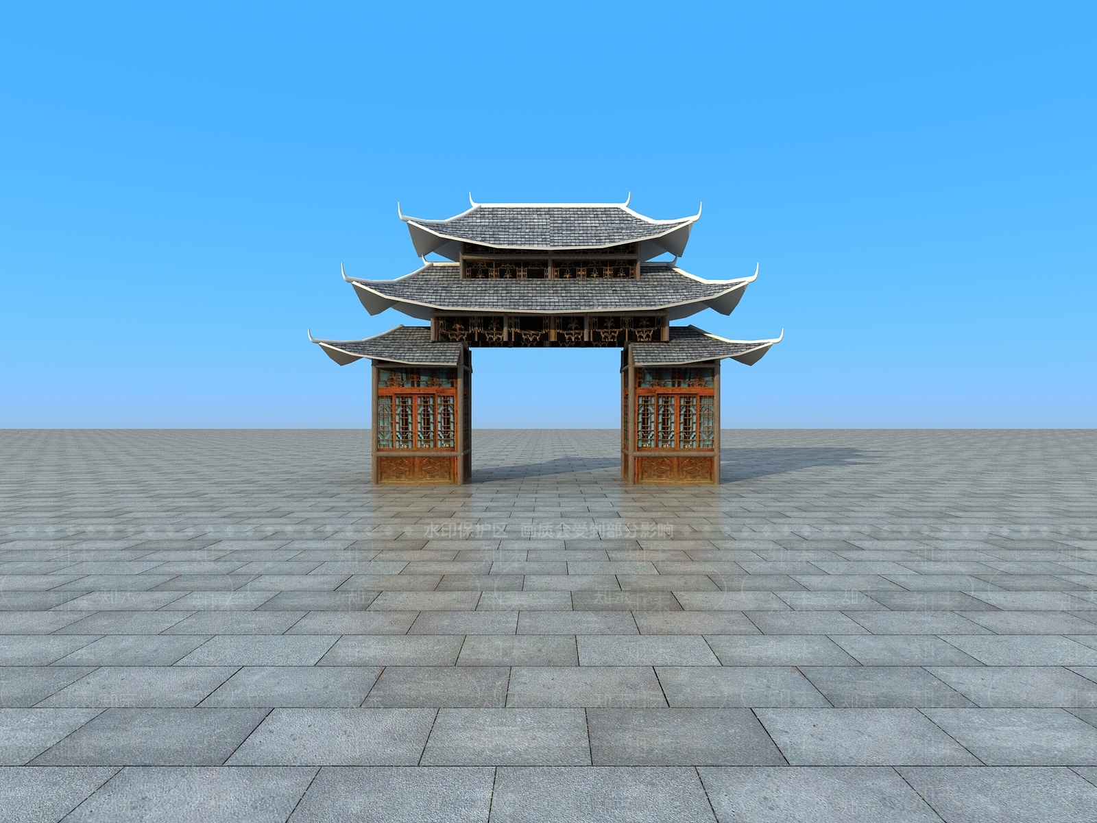 中式古建山寨大门3D模型下载【ID:1140944252】