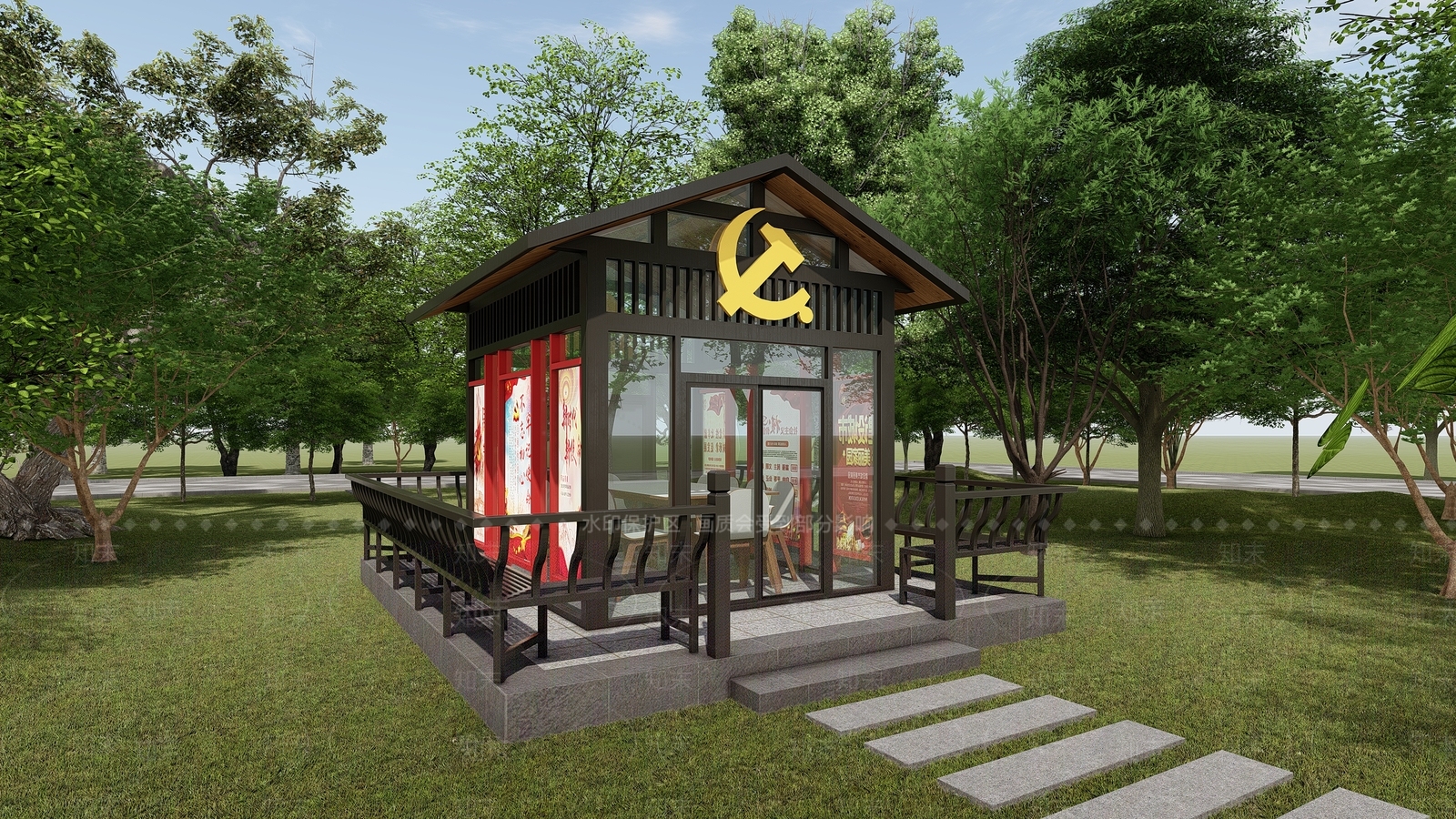 现代党建凉亭SU模型下载【ID:1140945454】