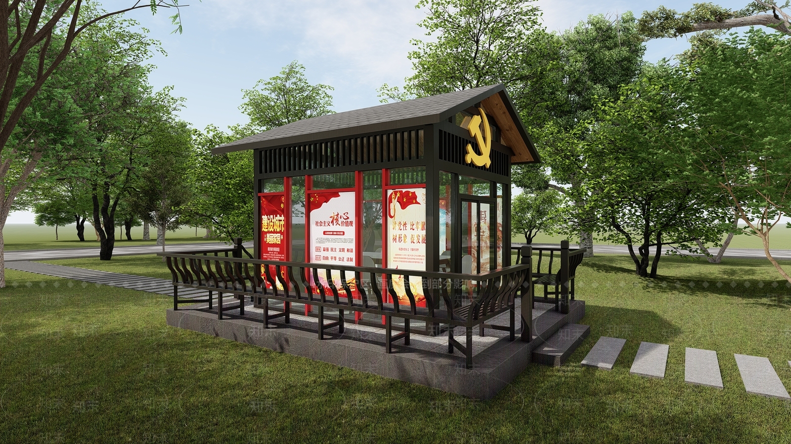现代党建凉亭SU模型下载【ID:1140945454】