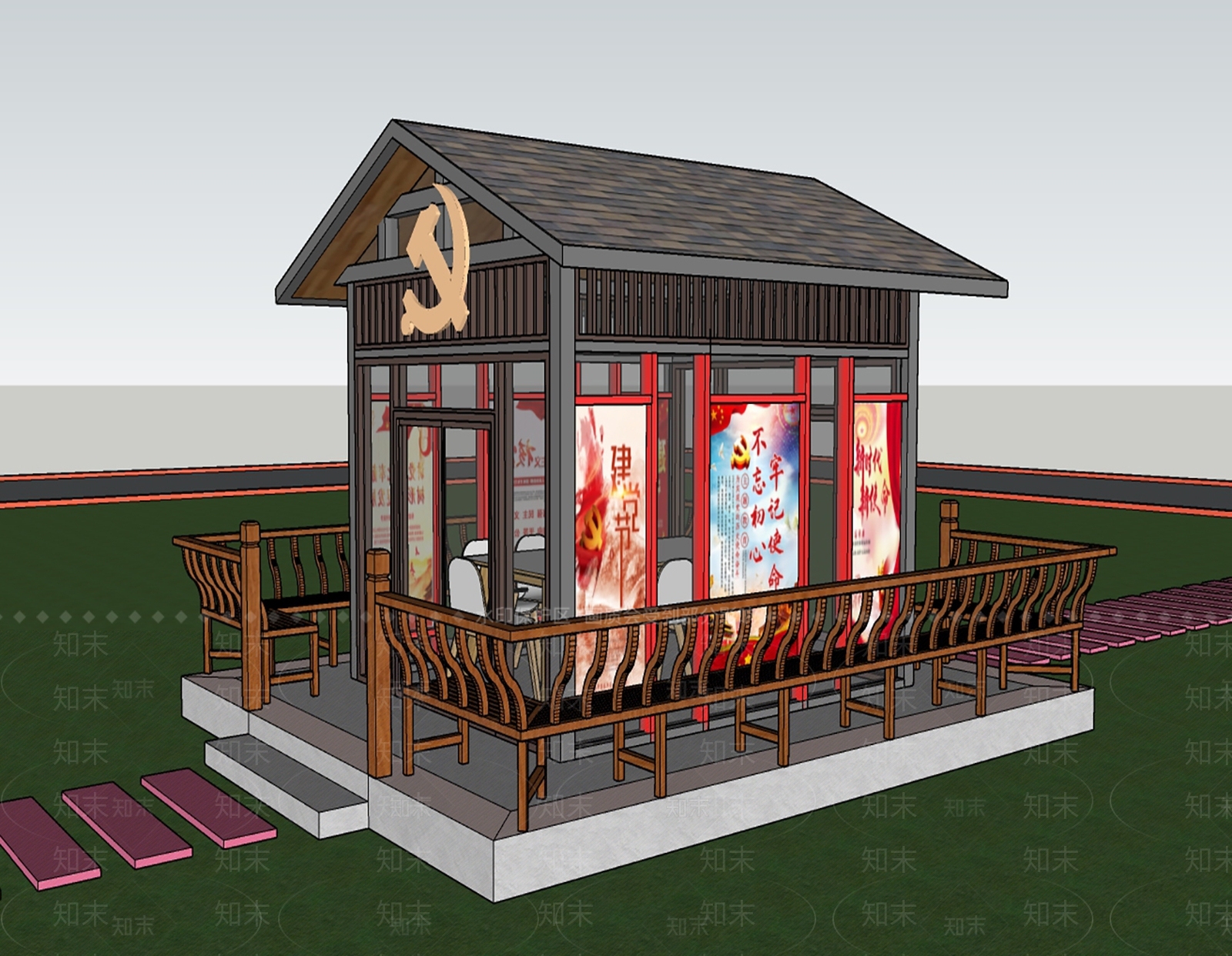 现代党建凉亭SU模型下载【ID:1140945454】