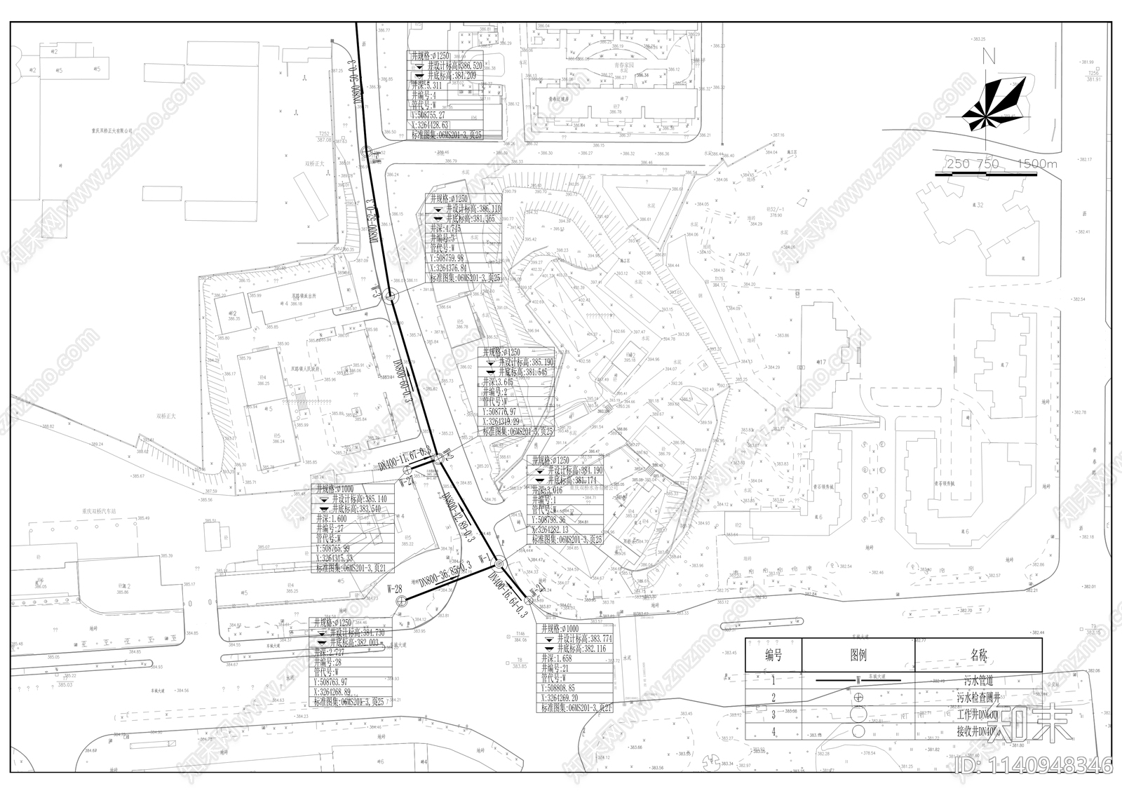 九建路宏泽水务至大邮路污水管网工程cad施工图下载【ID:1140948346】