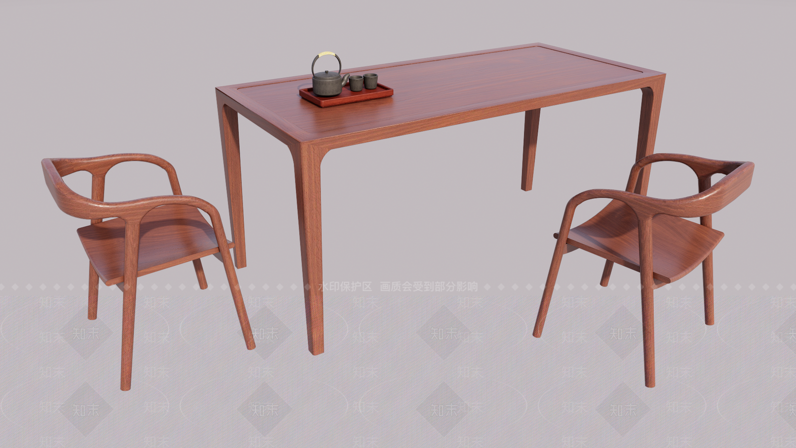 现代极简实木餐桌椅子组合SU模型下载【ID:1140952197】