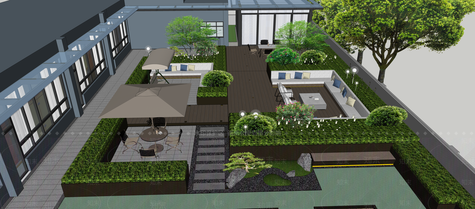 现代屋顶花园SU模型下载【ID:1140952244】