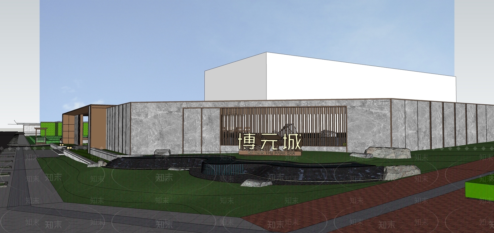 现代售楼处建筑SU模型下载【ID:1141206690】