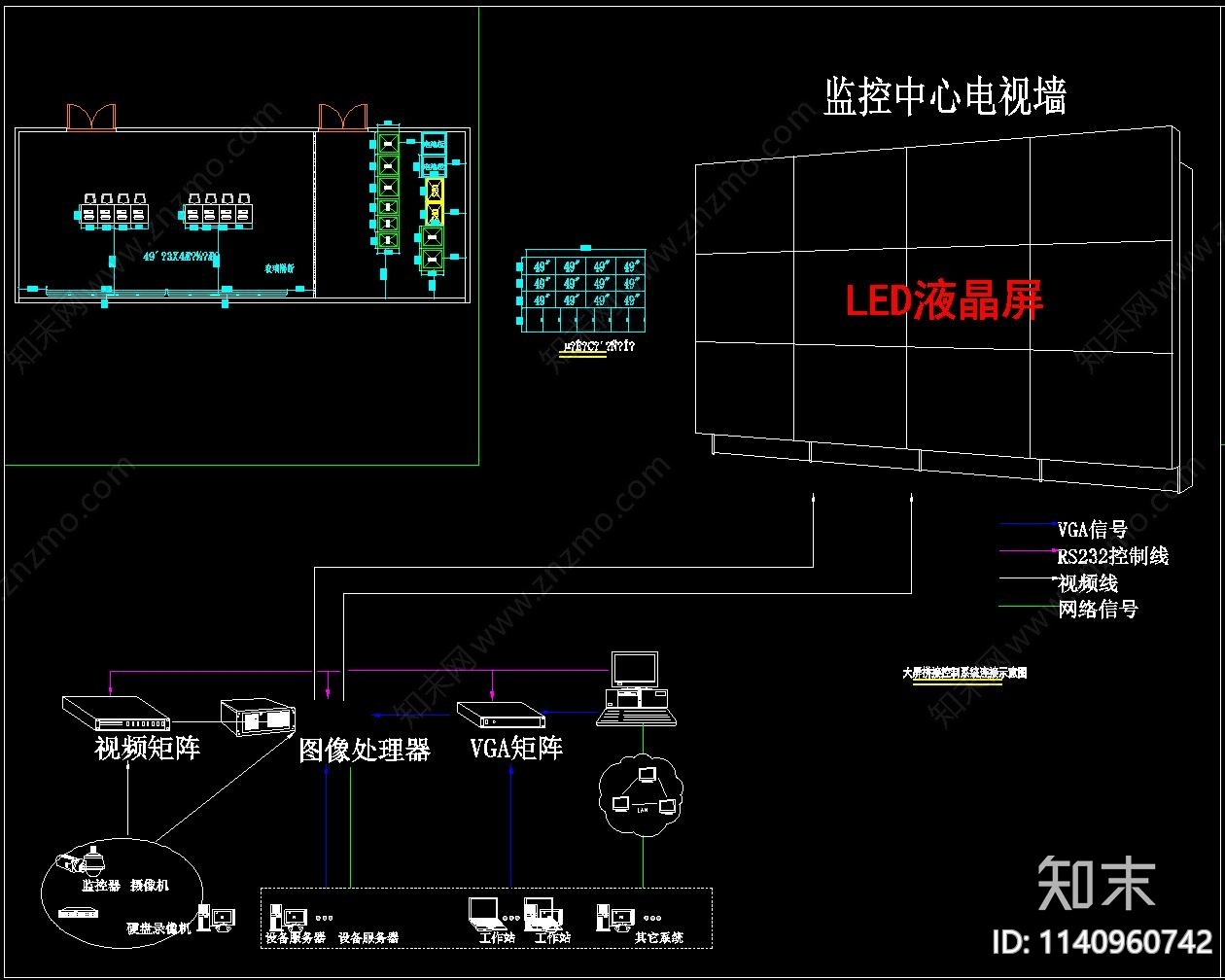 大屏拼接控制系统cad施工图下载【ID:1140960742】