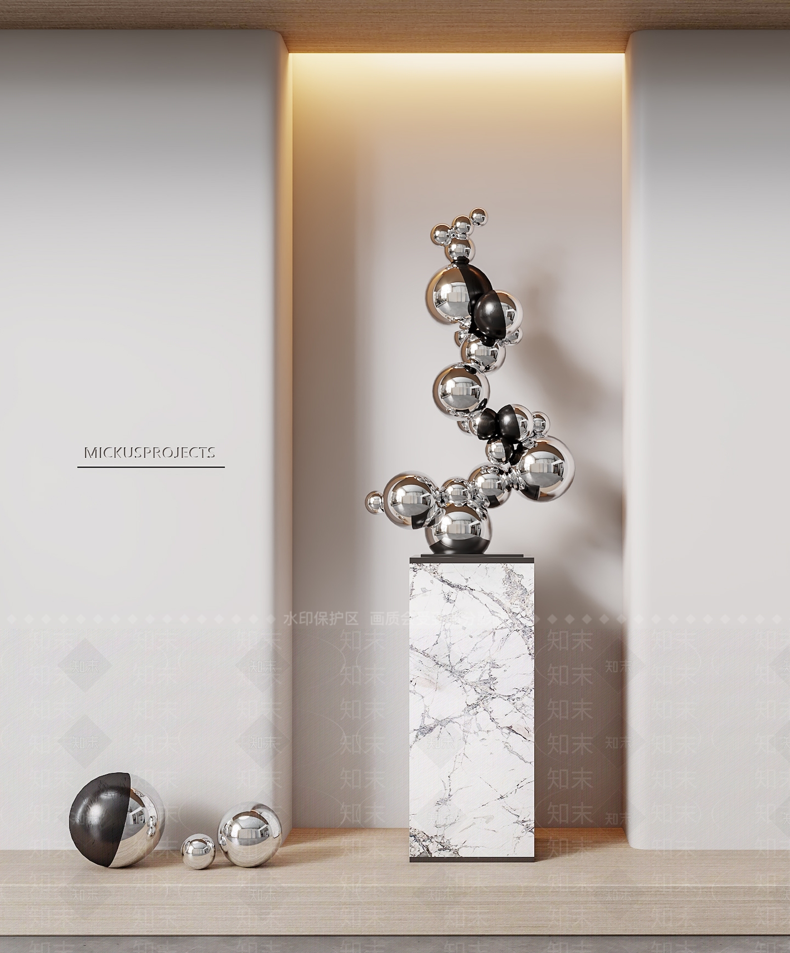 现代金属球雕塑SU模型下载【ID:1140963678】