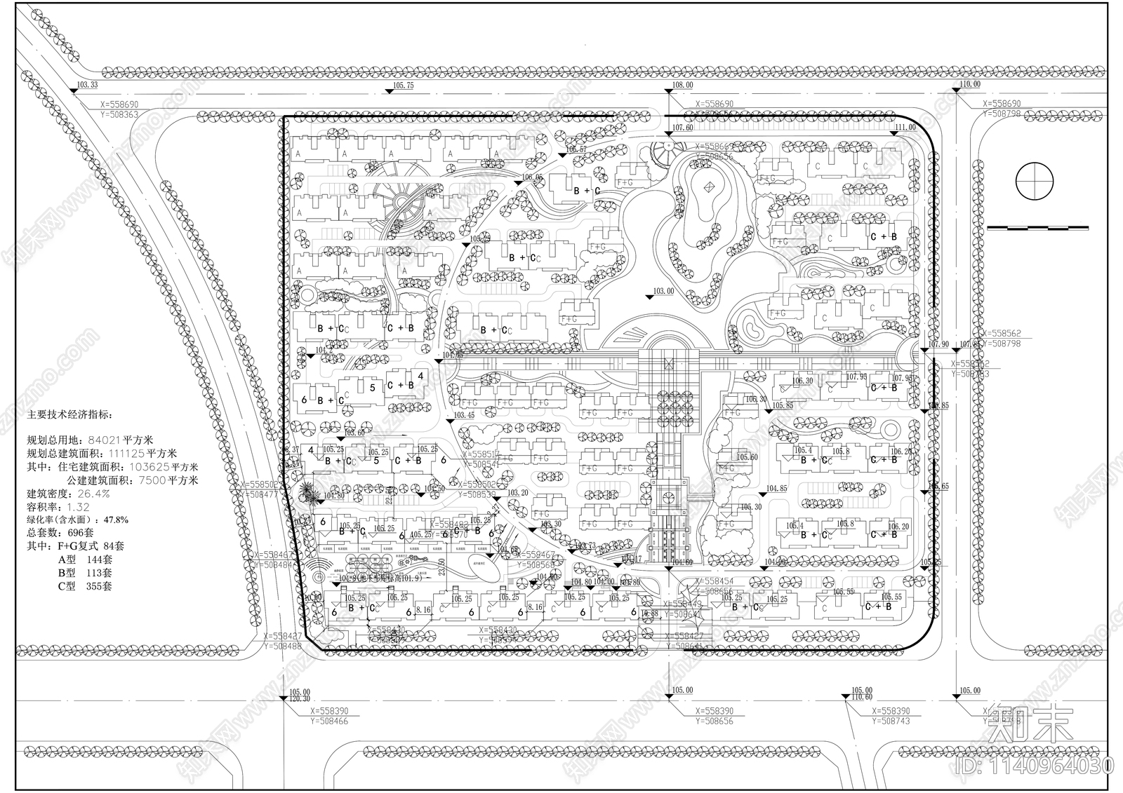 多种现代住宅小区整体规划总平面图施工图下载【ID:1140964030】