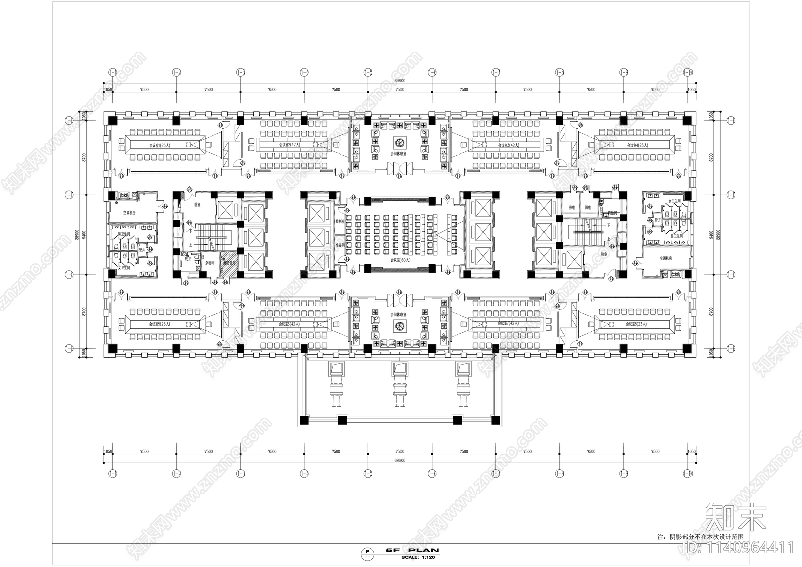 现代办公楼室内装修cad施工图下载【ID:1140964411】