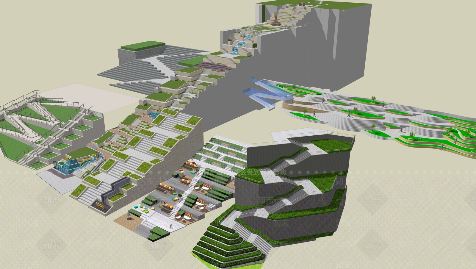 现代高差台阶景观SU模型下载【ID:1140966706】
