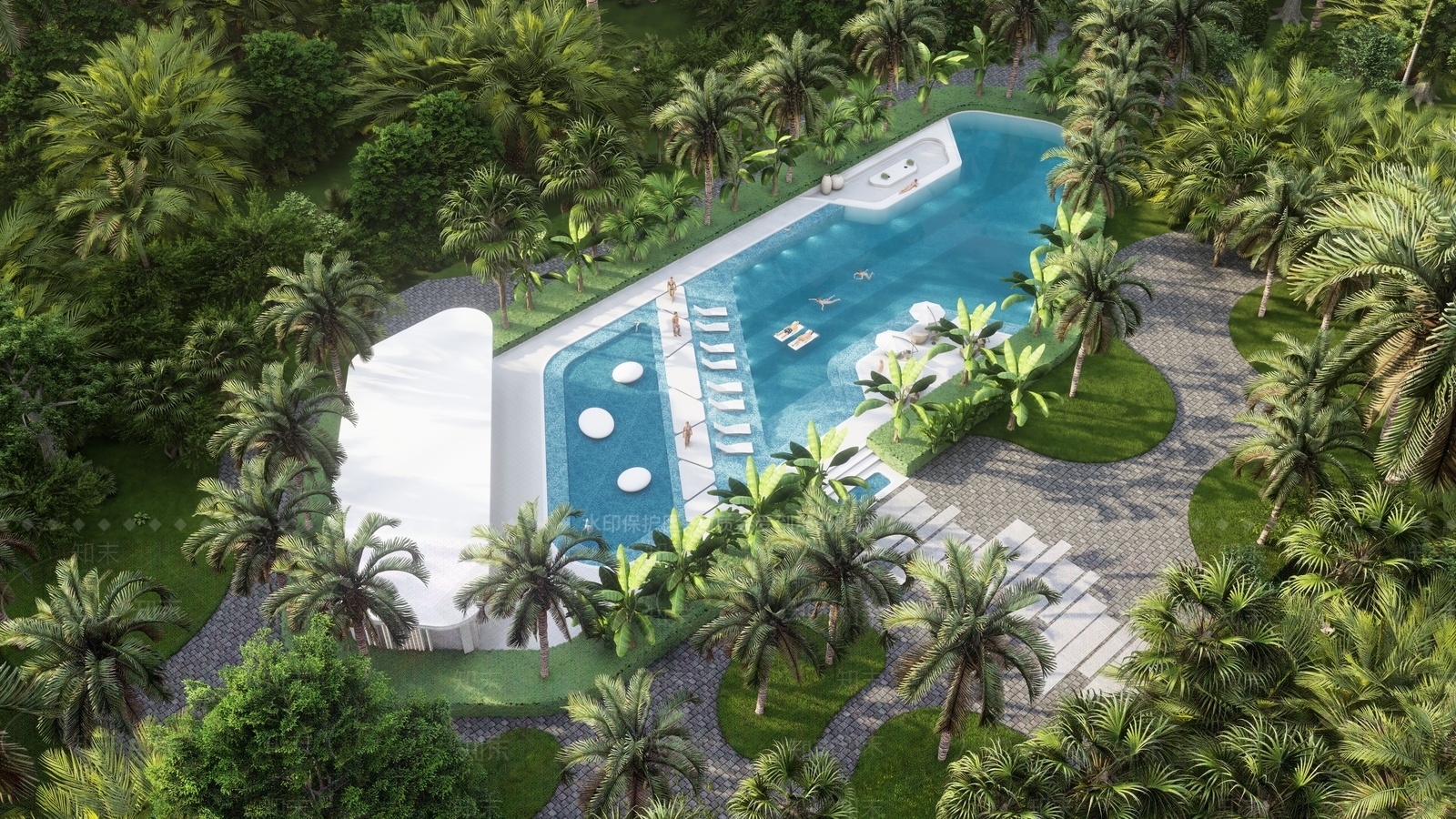 现代游泳池SU模型下载【ID:1140968888】