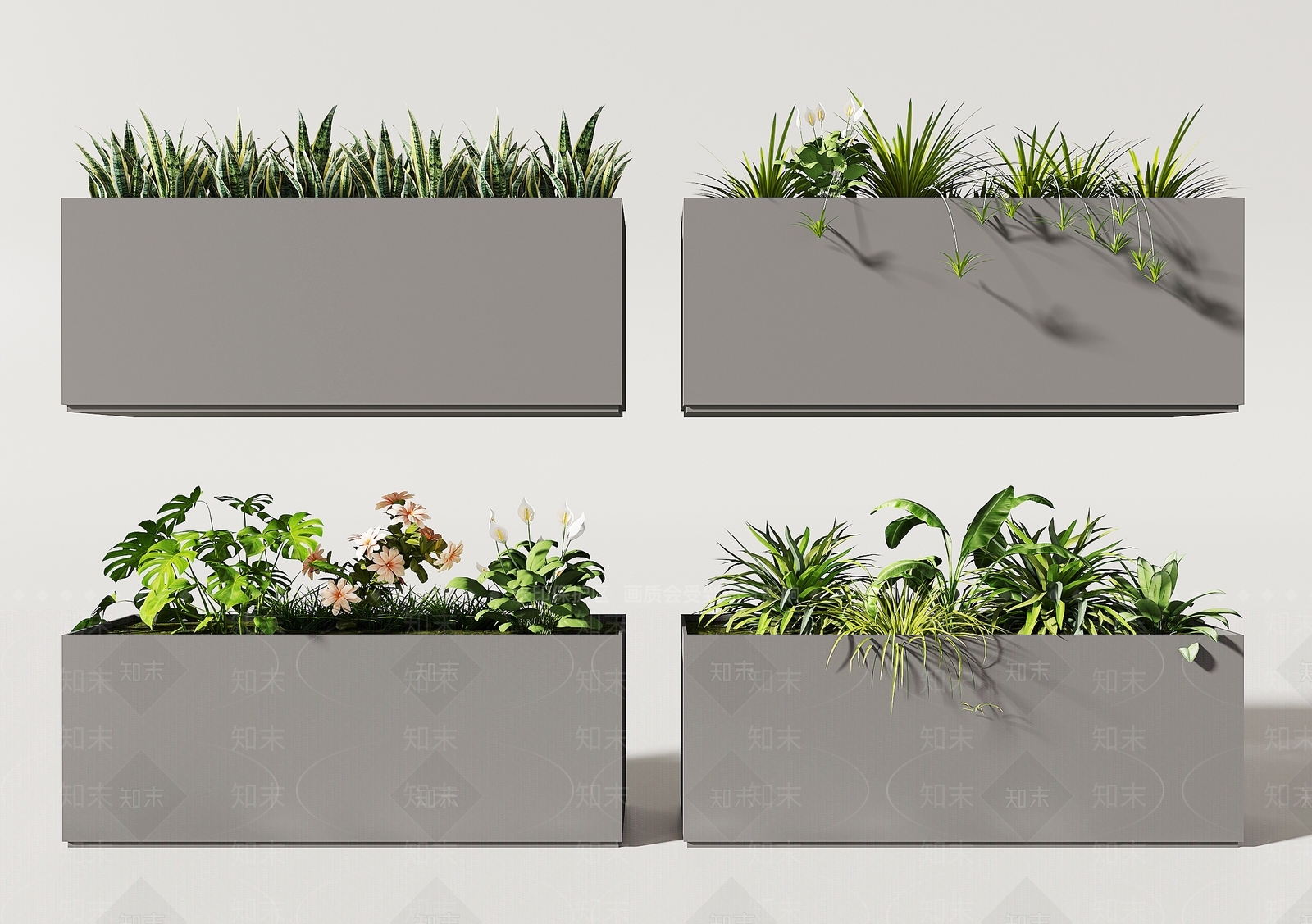 现代植物花箱3D模型下载【ID:1140975585】