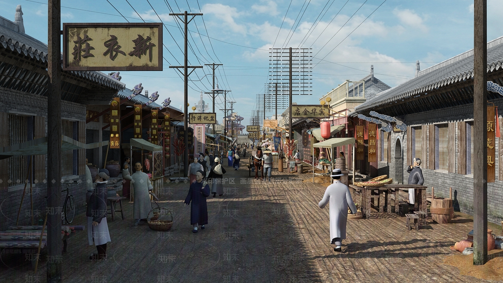 中式民国时期商业街3D模型下载【ID:1140981282】