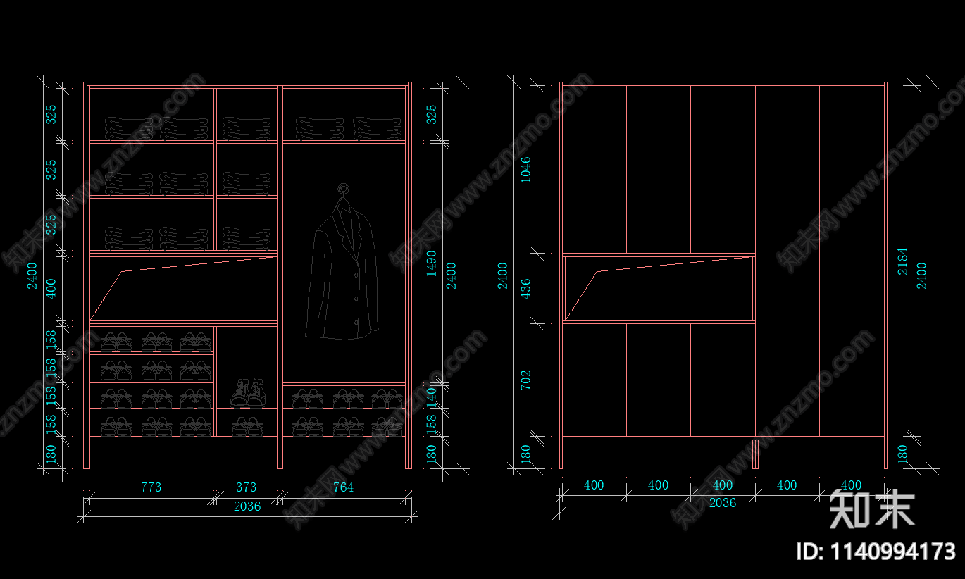 衣柜鞋柜施工图下载【ID:1140994173】