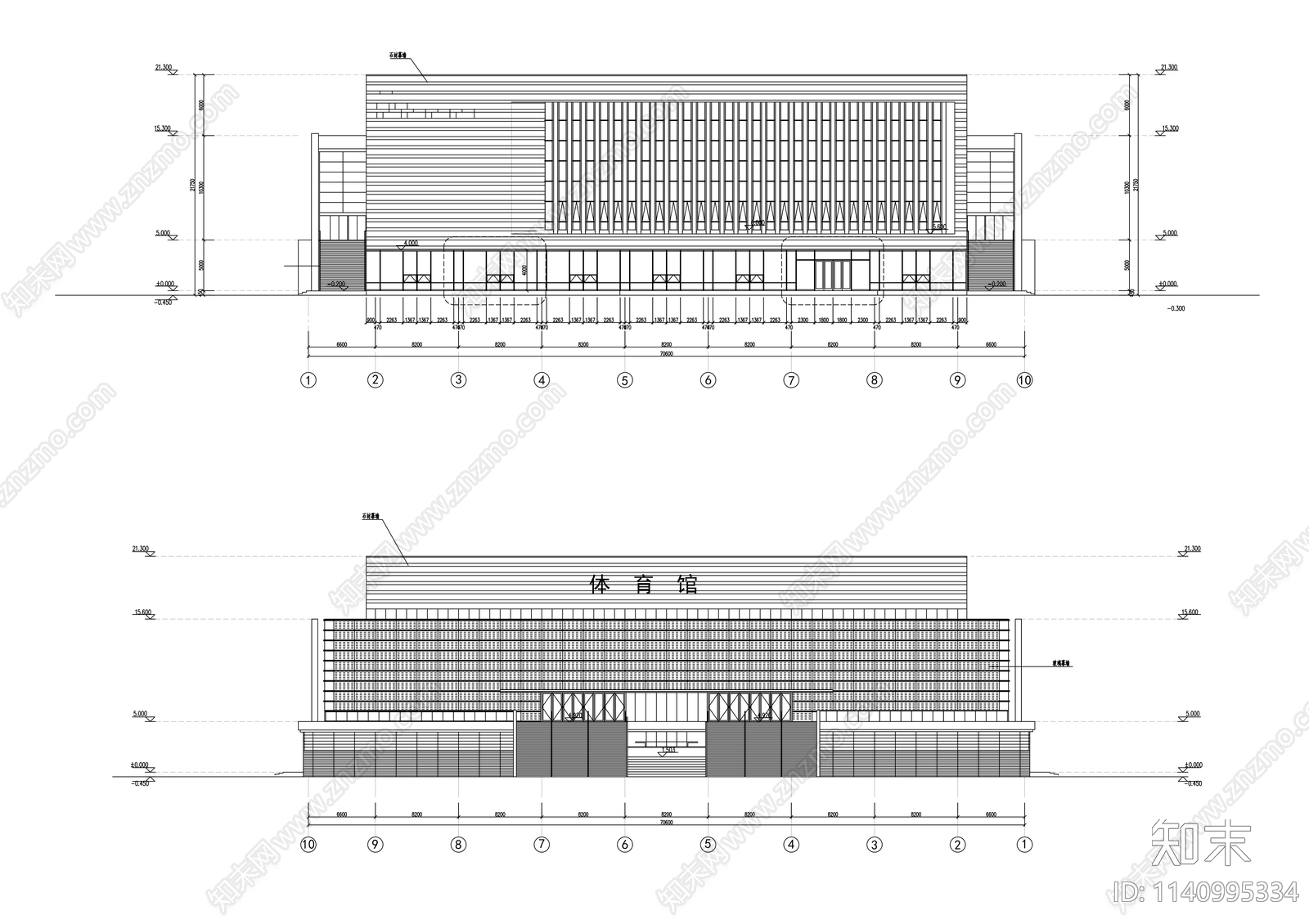 大学体育馆建筑cad施工图下载【ID:1140995334】