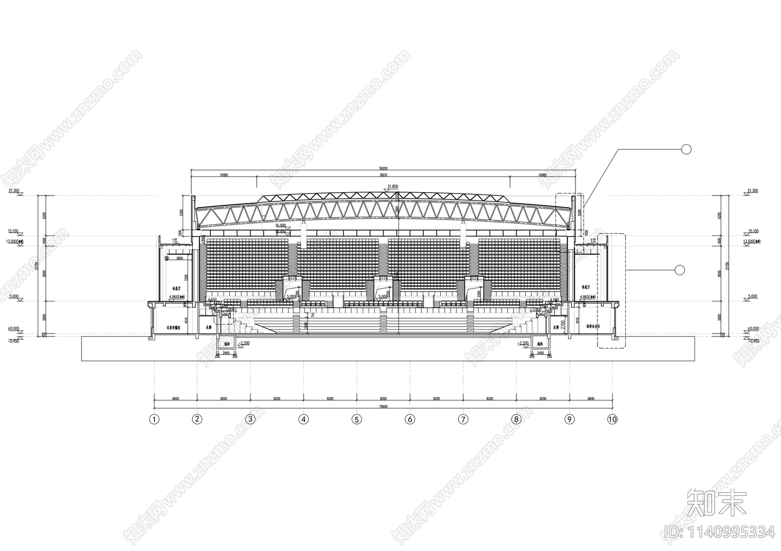 大学体育馆建筑cad施工图下载【ID:1140995334】