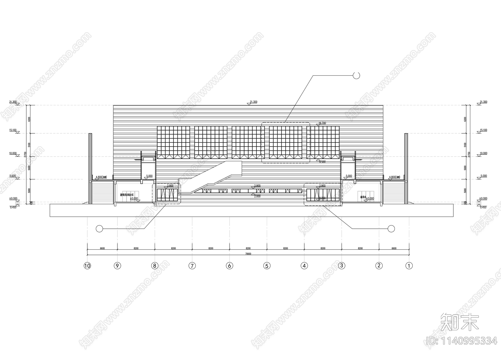 大学体育馆建筑cad施工图下载【ID:1140995334】