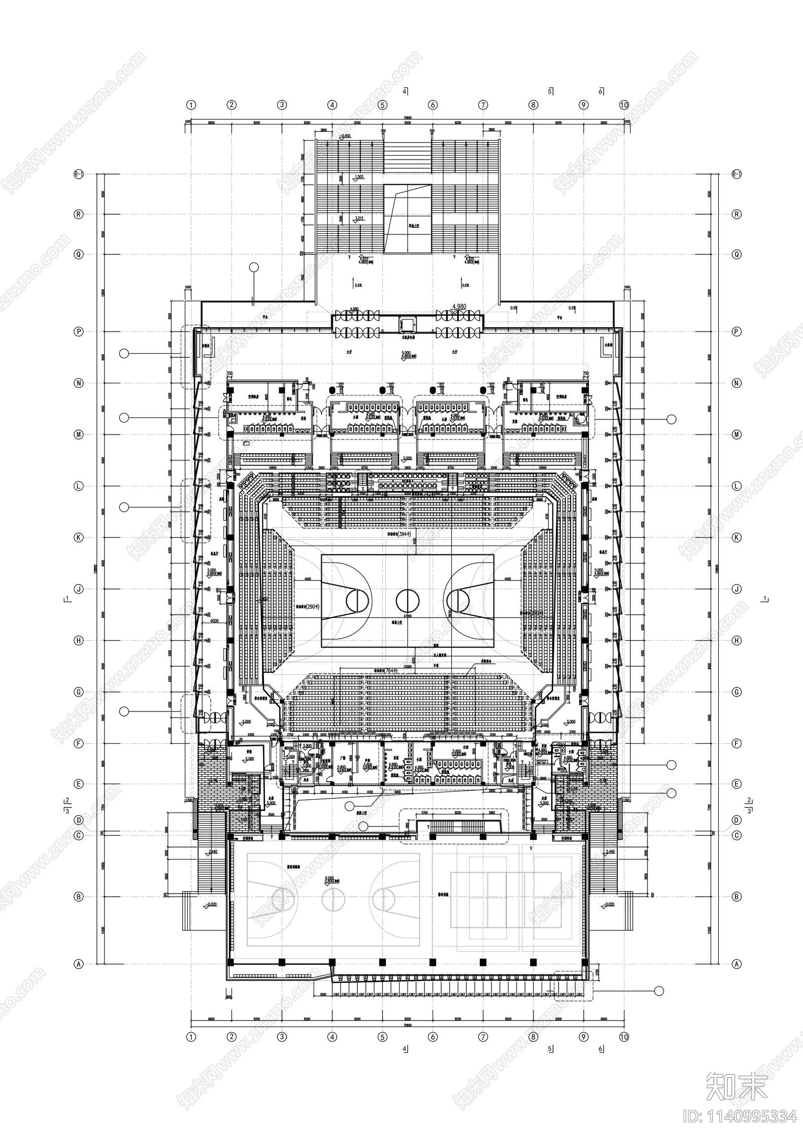 大学体育馆建筑cad施工图下载【ID:1140995334】