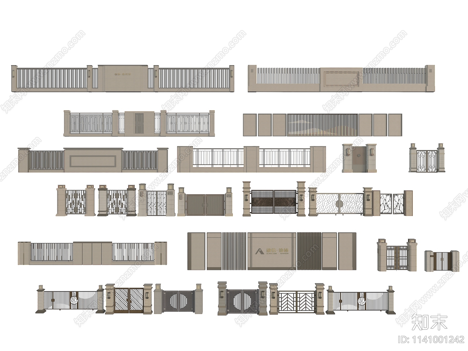 现代围墙大门围栏3D模型下载【ID:1141001242】