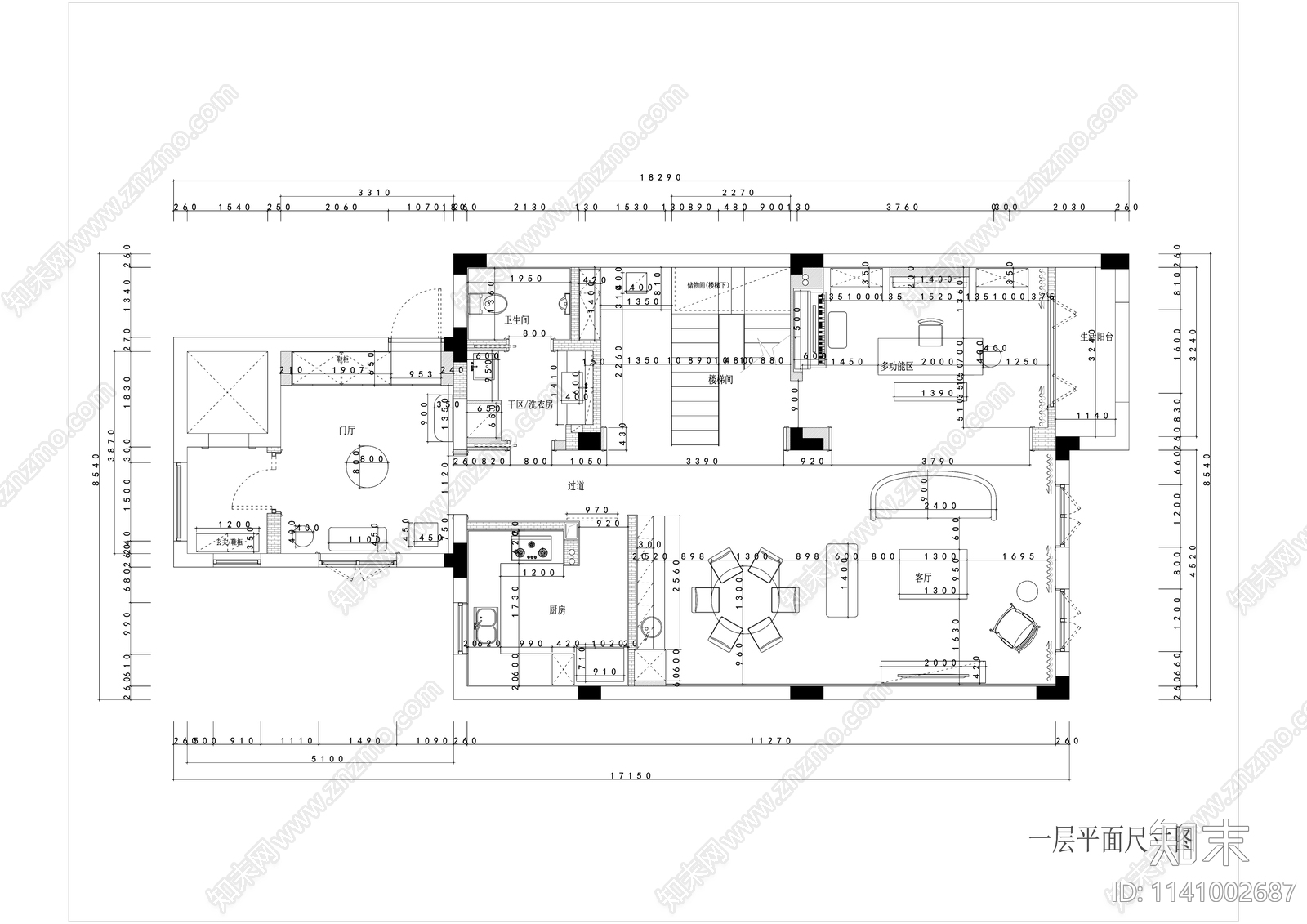 三层欧式别墅及室外露台装修cad施工图下载【ID:1141002687】