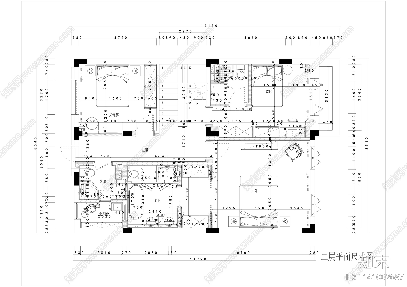 三层欧式别墅及室外露台装修cad施工图下载【ID:1141002687】