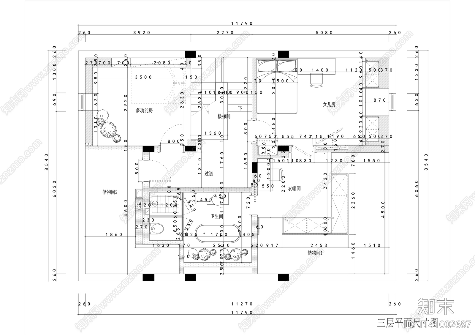 三层欧式别墅及室外露台装修cad施工图下载【ID:1141002687】