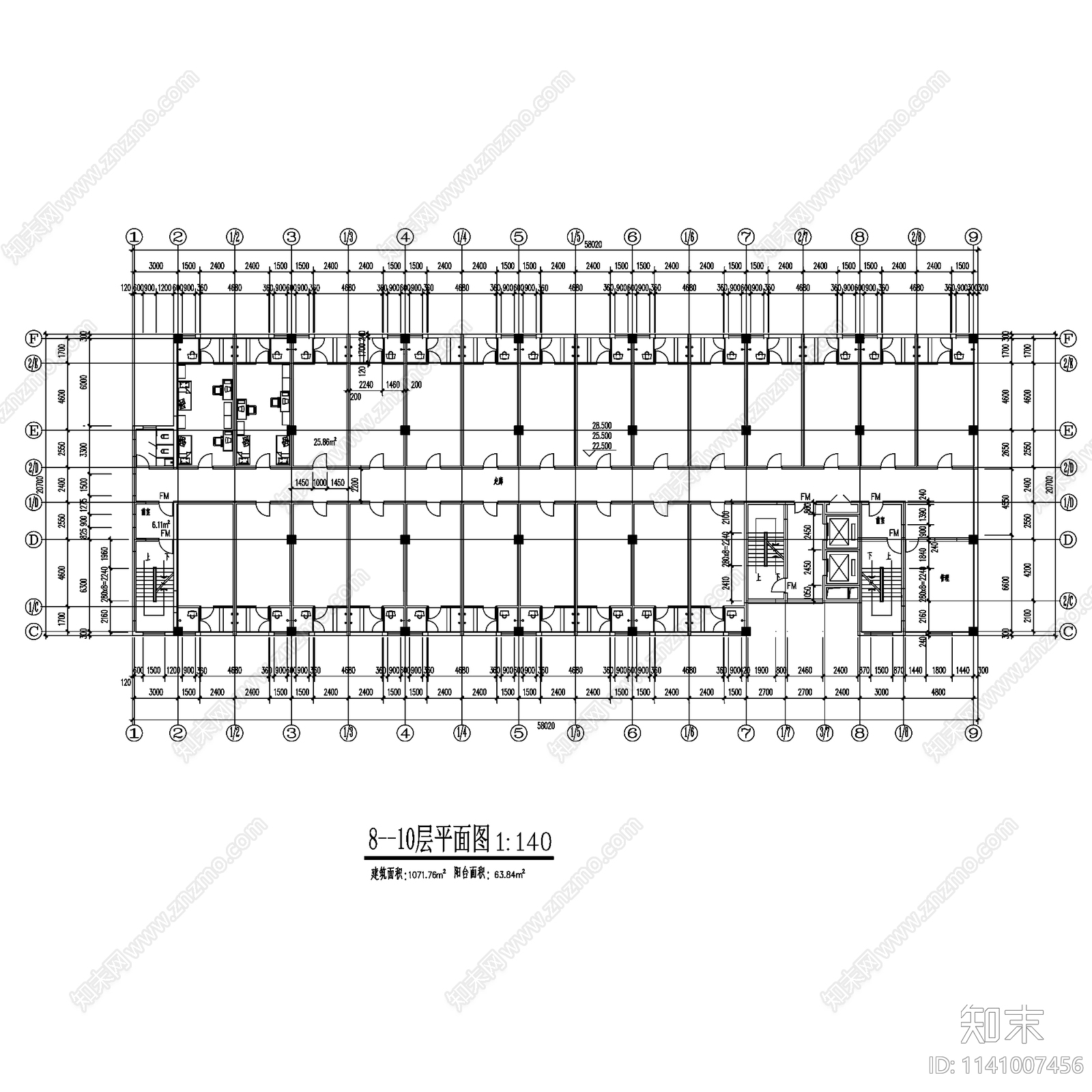 重庆八中学生公寓宿舍楼建筑cad施工图下载【ID:1141007456】