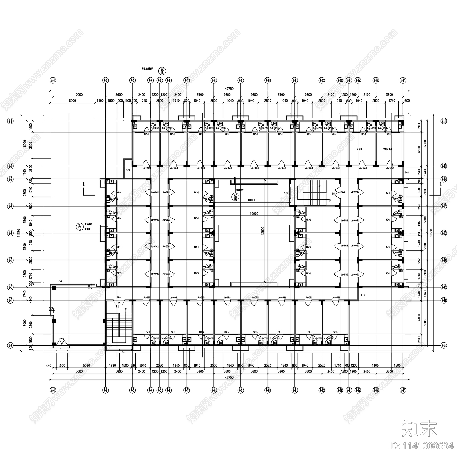 医院家属区公寓住宅楼教室食堂招聘楼建筑cad施工图下载【ID:1141008634】