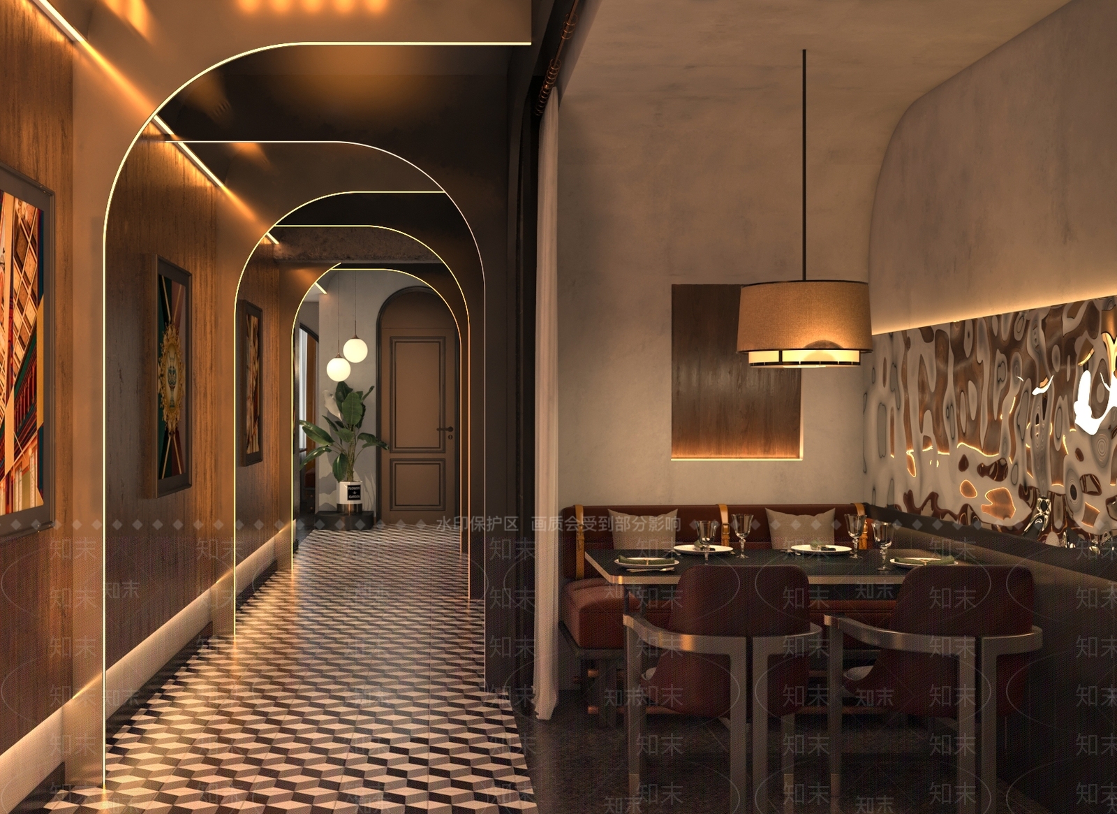现代复古西餐厅3D模型下载【ID:1141017283】