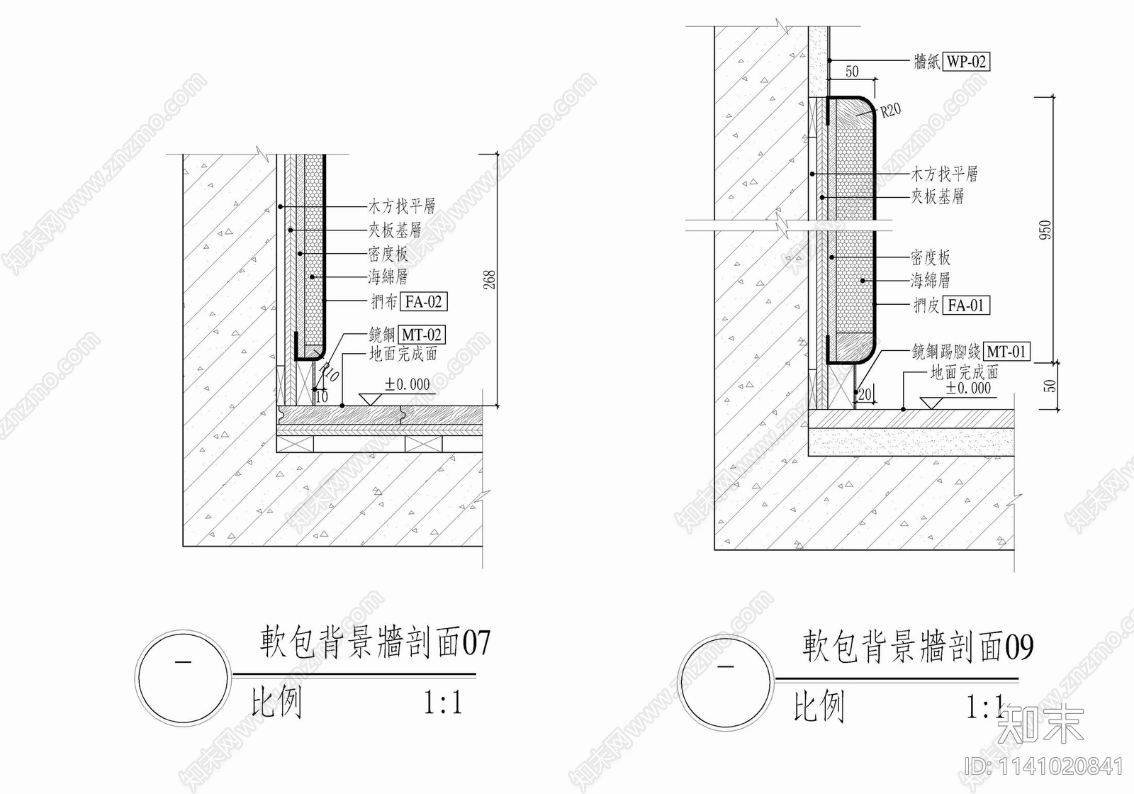 软包背景墙剖面详图施工图下载【ID:1141020841】