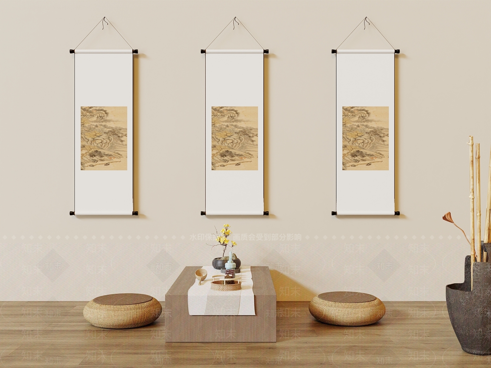 新中式茶桌椅组合3D模型下载【ID:1141022207】