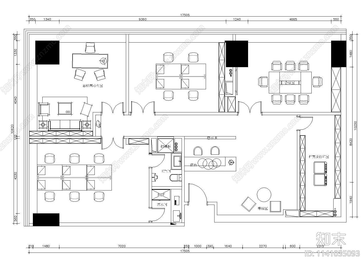 200㎡办公室全套cad施工图下载【ID:1141035093】