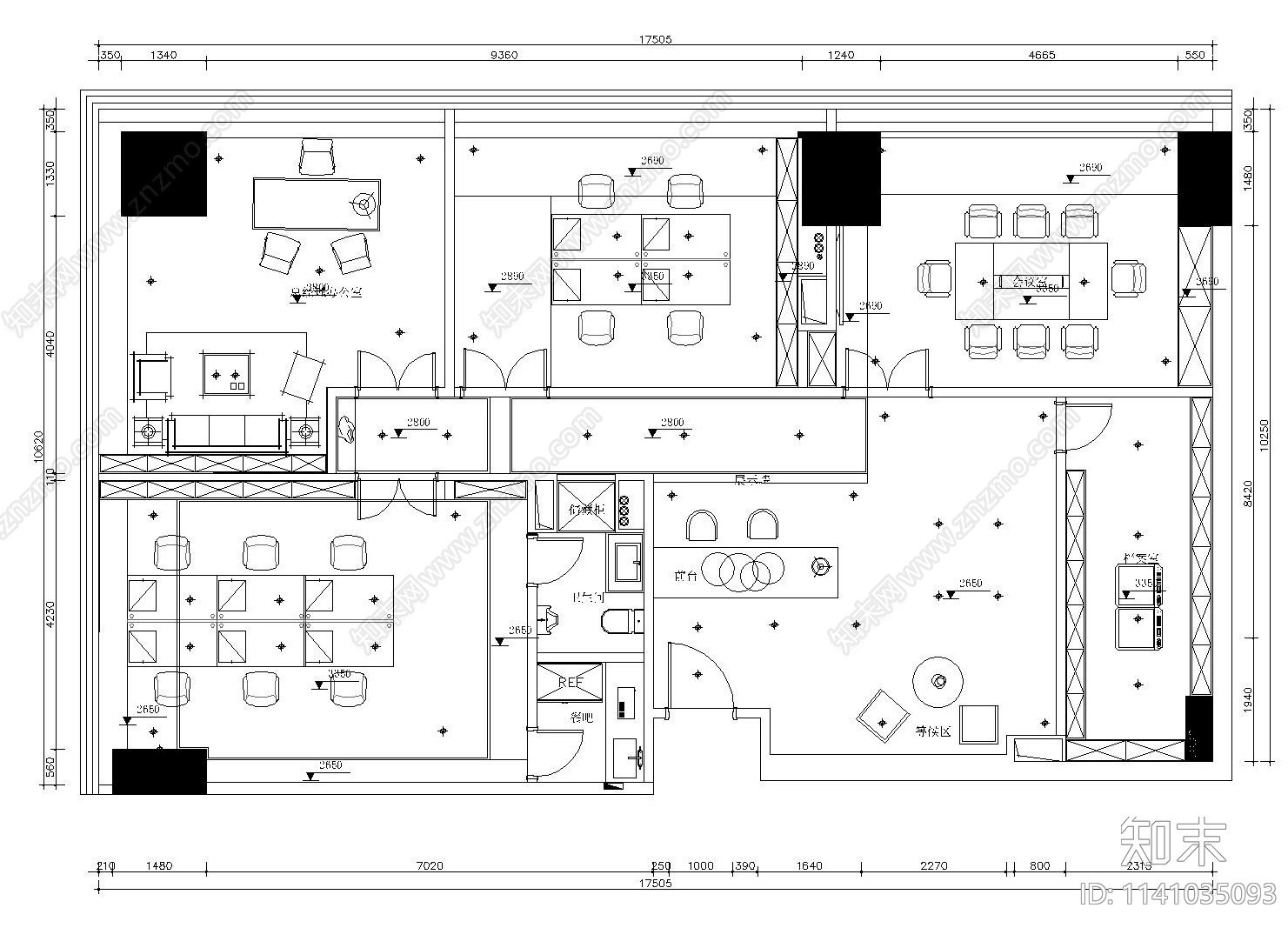 200㎡办公室全套cad施工图下载【ID:1141035093】