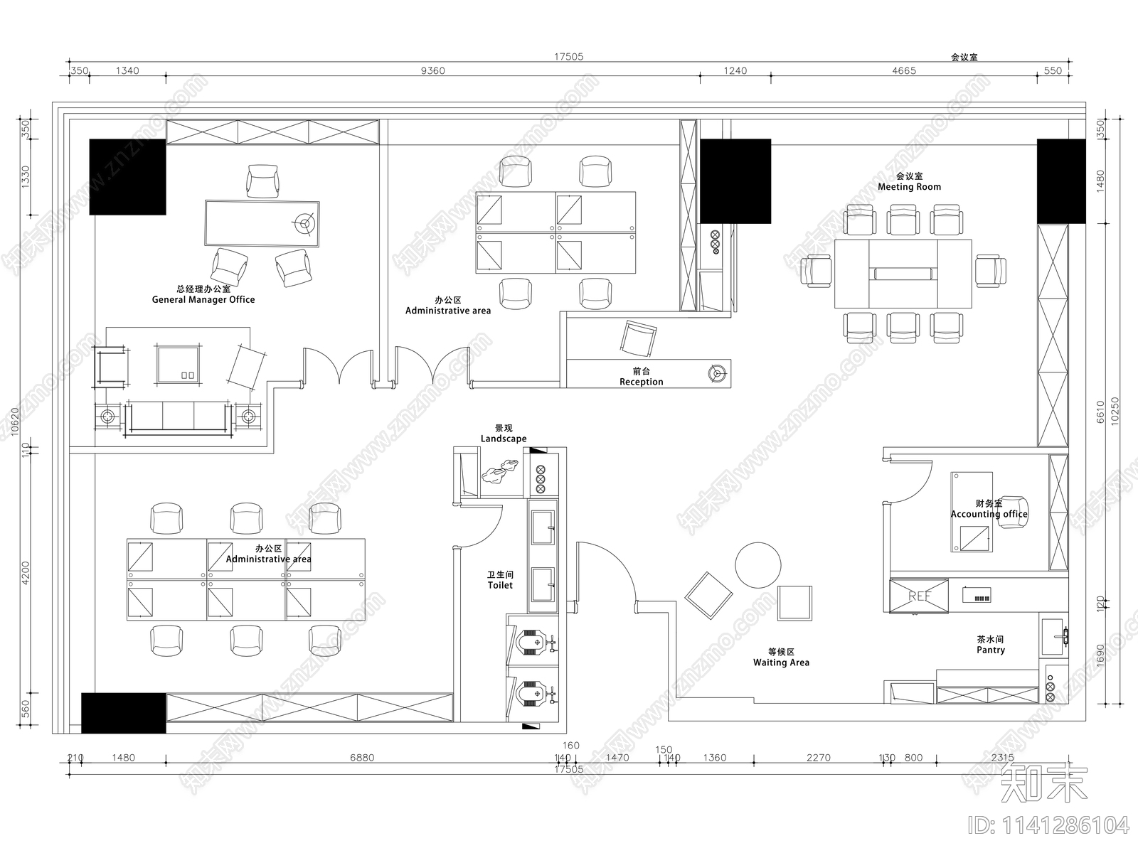 200㎡办公室平面布置图cad施工图下载【ID:1141286104】