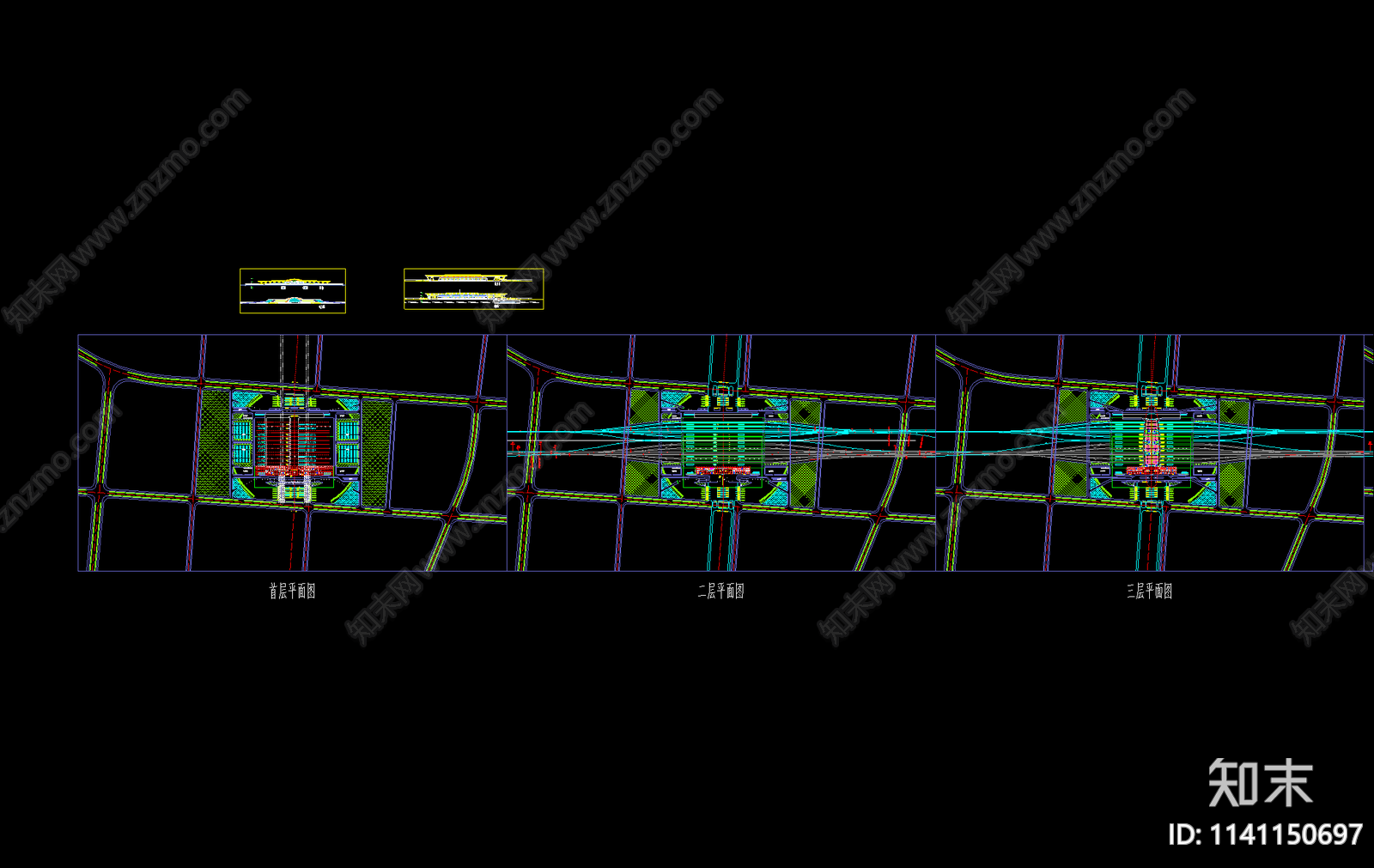 现代高铁站建筑cad施工图下载【ID:1141150697】