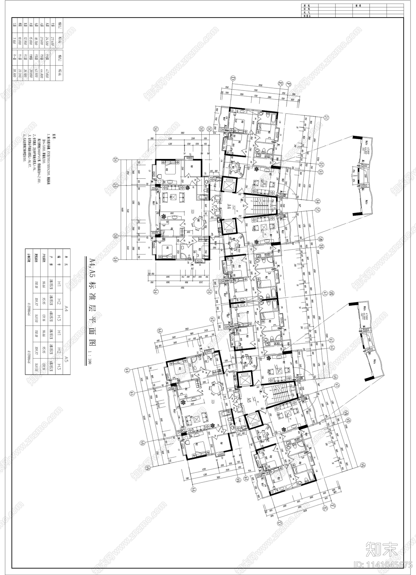 南方某高层住宅小区建筑cad施工图下载【ID:1141045675】