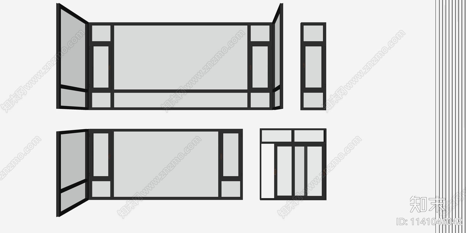 现代落地窗户SU模型下载【ID:1141046042】