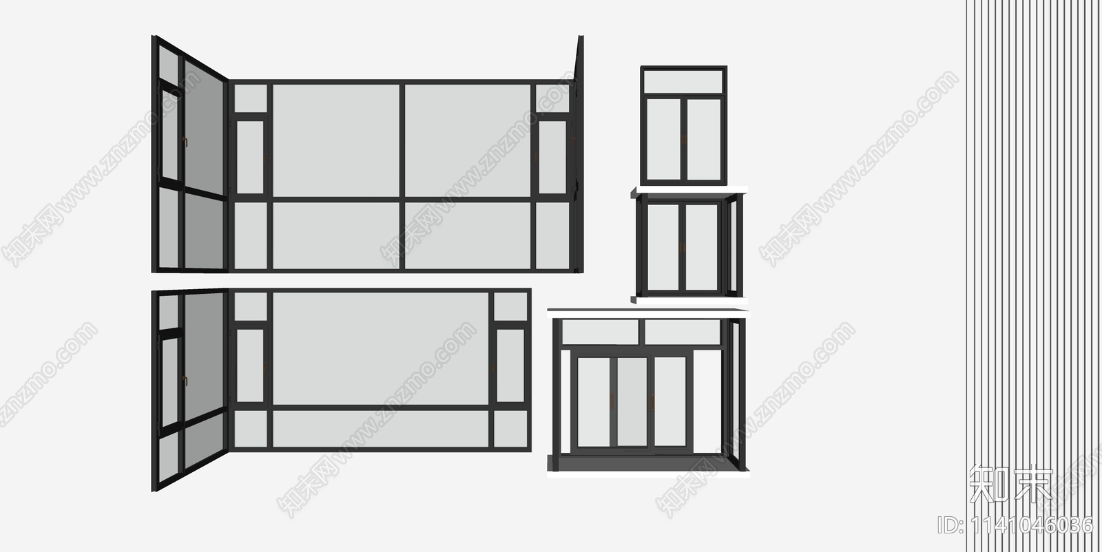 现代落地窗户SU模型下载【ID:1141046036】