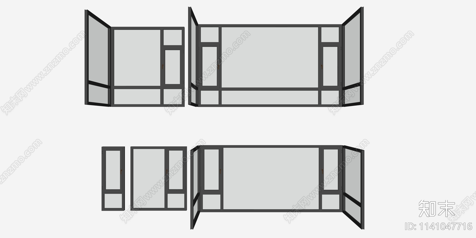 现代落地窗户SU模型下载【ID:1141047716】