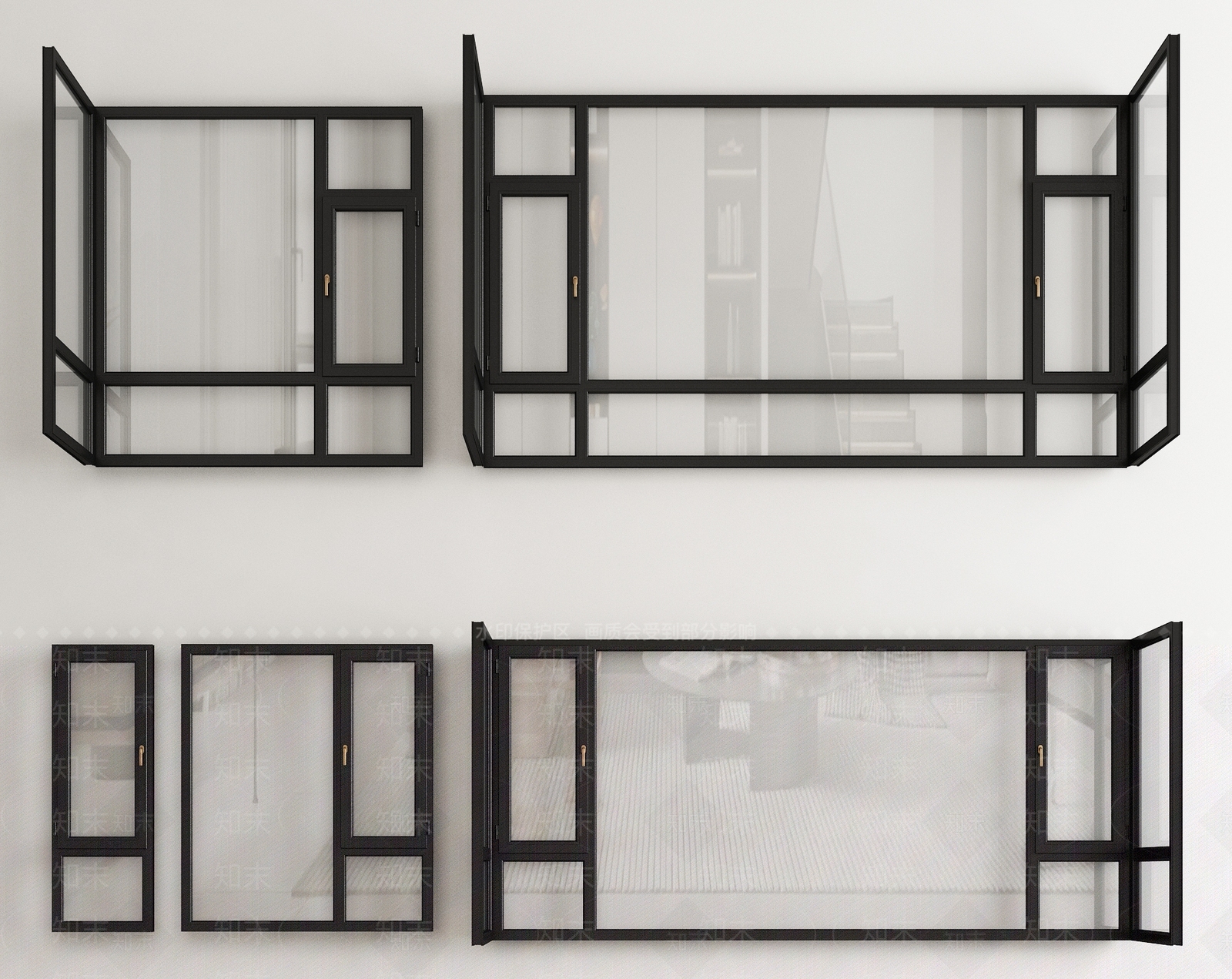 现代落地窗户3D模型下载【ID:1141047801】